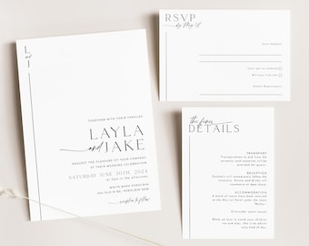 Minimalist Wedding Invitation Template Set, Wedding Invitation Template Download, Editable Modern Wedding Invite, Instant Download, Layla