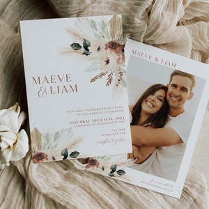 Boho Wedding Invitation Template, Invitation Template Boho Terracotta Rustic Wedding Invite, Boho Floral Wedding Template Download, Maeve