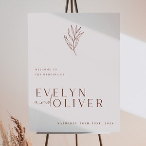 Boho Wedding Welcome Sign Template, Modern Welcome Sign, Editable Minimalist Wedding Sign, Printable Botanical Wedding Sign Template, Evelyn