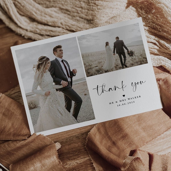 Minimalist Wedding Photo Thank You, Wedding Thank You Card, Photo Thank You Card, Printable Thank You Card, Editable Wedding, Chloe