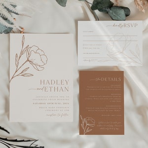 Minimalist Wedding Invitation Template Set, Botanical Floral Wedding Invitation Template Download, Editable Invitation Set Neutral, Hadley image 4