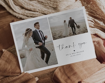 Minimalist Wedding Photo Thank You, Wedding Thank You Card, Photo Thank You Card, Printable Thank You Card, Editable Wedding, Chloe