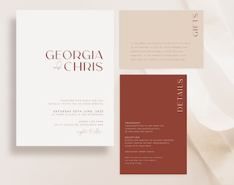 Minimal Wedding Invitation Template Download, Printable Wedding Invitation Set, Editable Modern Wedding Invites, Wedding Suite, Georgia