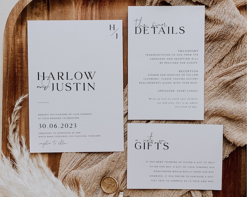 Minimalist Wedding Invitation Template Set Wedding Invitation - Etsy