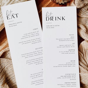 Minimal Wedding Menu Template, Minimalist Wedding Menu, Modern Wedding Menu, Simple Menu, Templett Wedding Menu, Editable Menu, Harlow