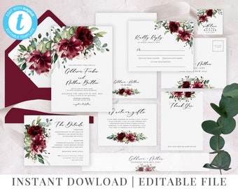 Burgundy Wedding Invitation | Etsy