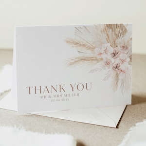 Boho Danke-Karte, Vorlage, druckbare Dankeskarte, Sofort Download, Boho Blumenhochzeit Danke, rustikale Hochzeit, gefaltet, flach, Olive