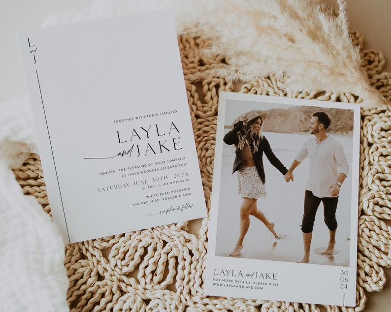 Minimalist Wedding Invitation Template, Invitation with Photo, Minimal Wedding Invite, Wedding Invitation Template Download, Modern, Layla 