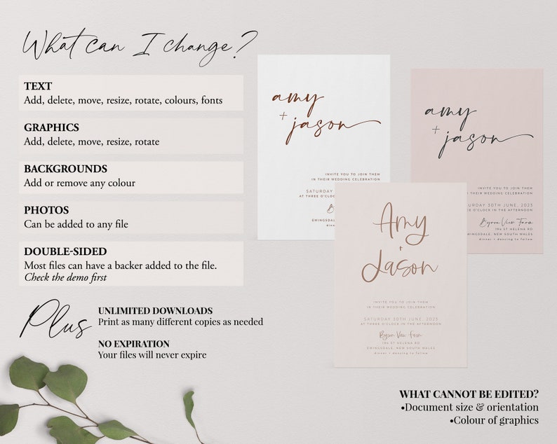 Minimalist Wedding Invitation Template Set, Wedding Invitation Template Download, Editable Modern Wedding Invite, Instant Download, Amy image 7