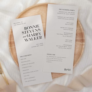 Minimalist Wedding Program, Wedding Ceremony Program Template, Order of Ceremony, Editable Program, Printable Minimal Program, Bonnie