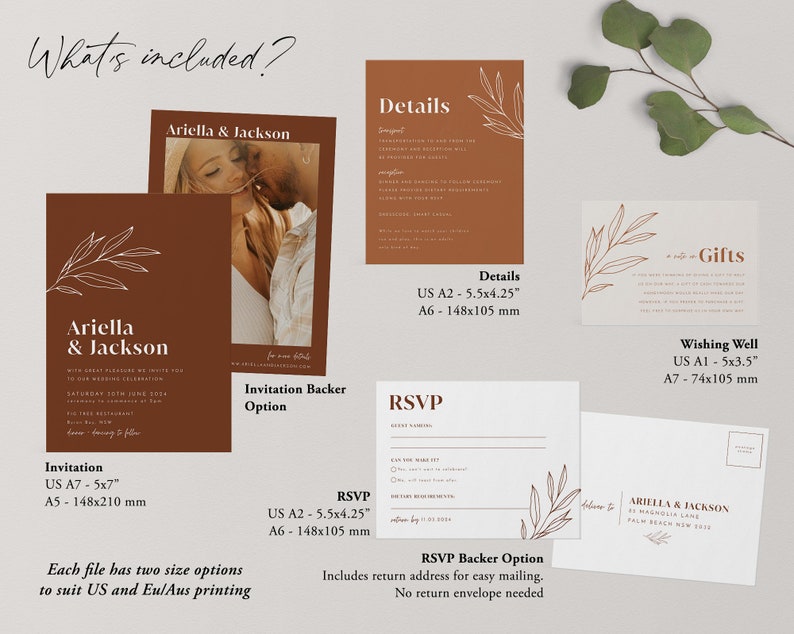 Boho Wedding Invitation Template Set, Minimalist Wedding Invite Template Download Editable, Rustic Terracotta, Ariella image 6