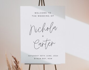 Minimalist Wedding Welcome Sign Template, Modern Calligraphy Sign, Editable Minimal Wedding Sign, Printable Wedding Sign Template, Nichola