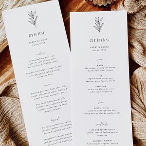 Minimal Leaf Wedding Menu Template, Minimalist Wedding Menu, Modern Wedding Menu, Simple Menu, Templett Wedding Menu, Editable Menu, Avery