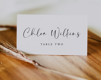 Modern Wedding Place Cards Template, Elegant Wedding Name Cards, Minimal Escort Cards, Printable Place Cards, Editable Table Name, Chloe