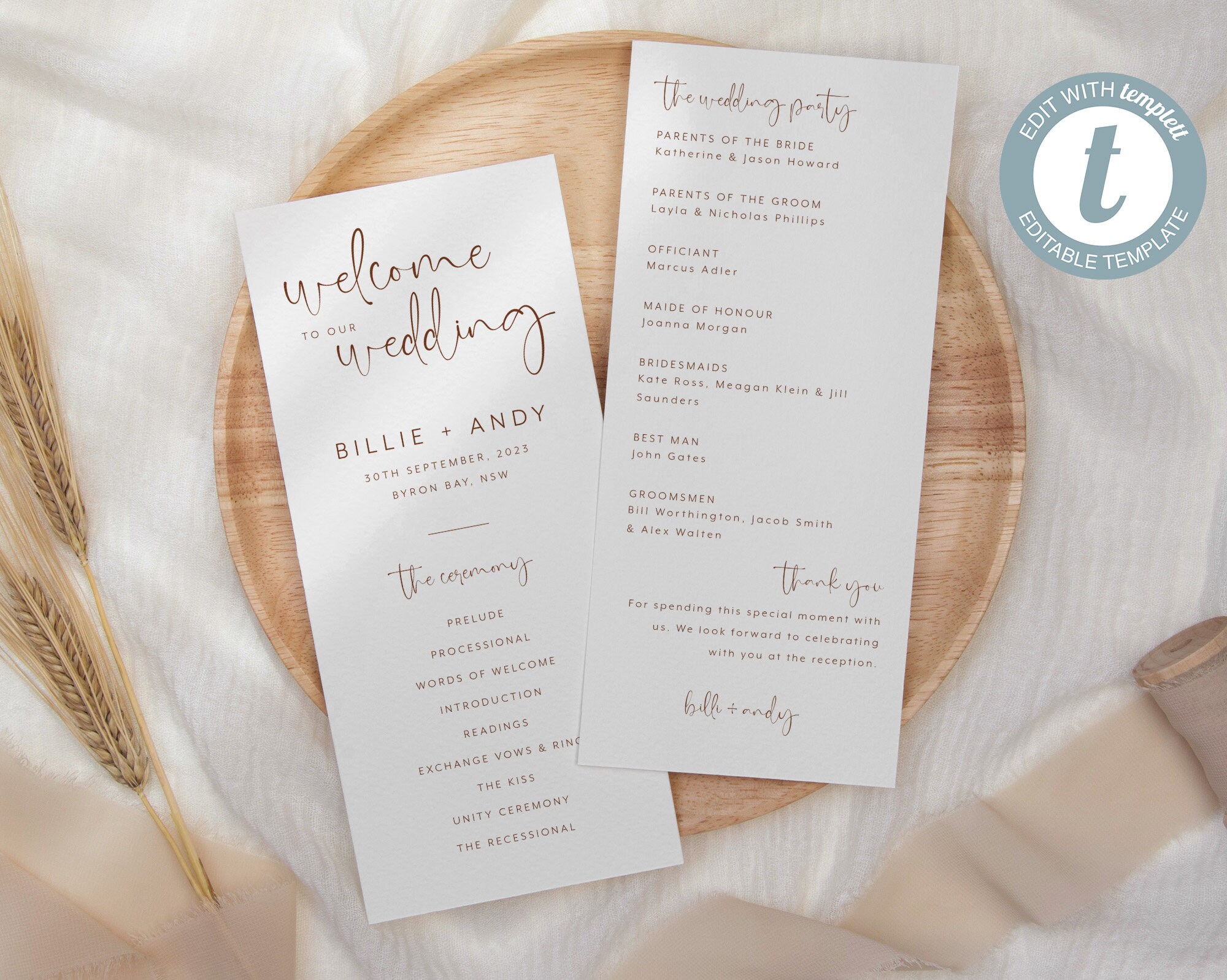 Minimalist Wedding Program Template Modern Wedding Program | Etsy