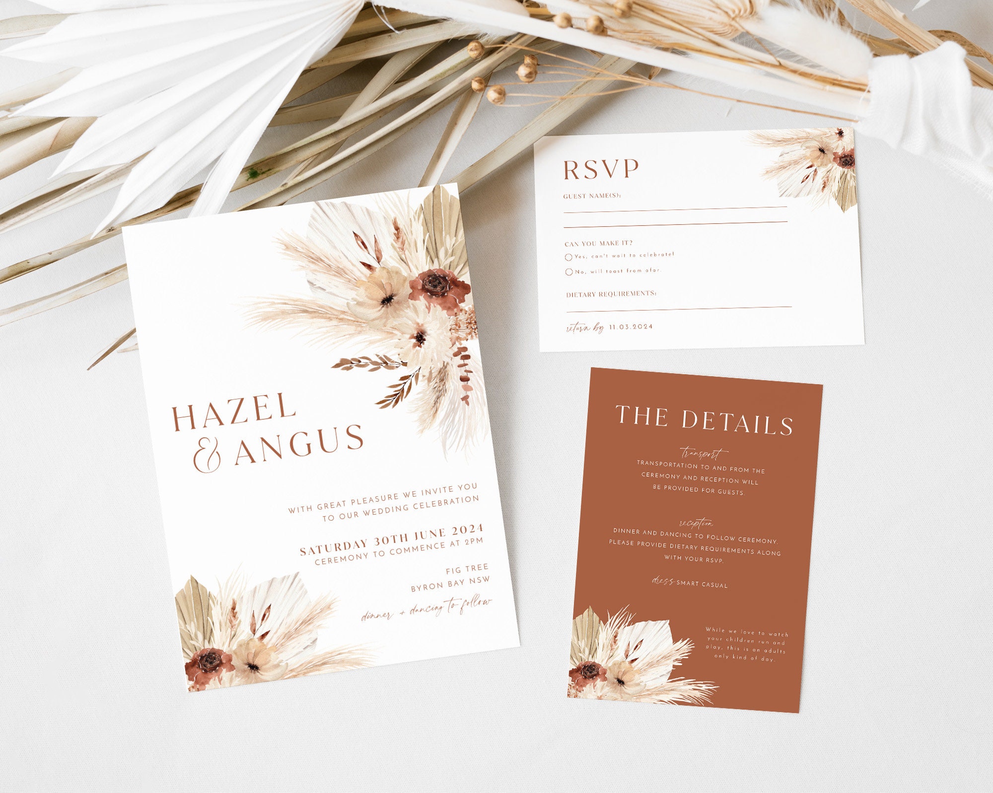 Boho Floral Wedding Invitation Template Set Boho Wedding - Etsy