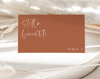Printable Place Cards, Rust Wedding Name Cards, Escort Card Template, Minimal Place Cards, Editable Template, Terracotta, Folded, Stella