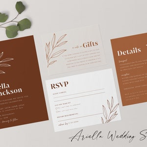 Boho Wedding Invitation Template Set, Minimalist Wedding Invite Template Download Editable, Rustic Terracotta, Ariella image 4