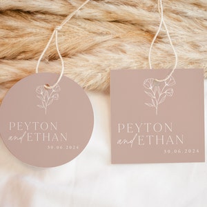 Wedding Favor Tag Template, Minimalist Favour Tag, Printable Favor Tag, Gift Tag, Square Tag, Circle Tag, Round, Pink Botanical Tag, Peyton