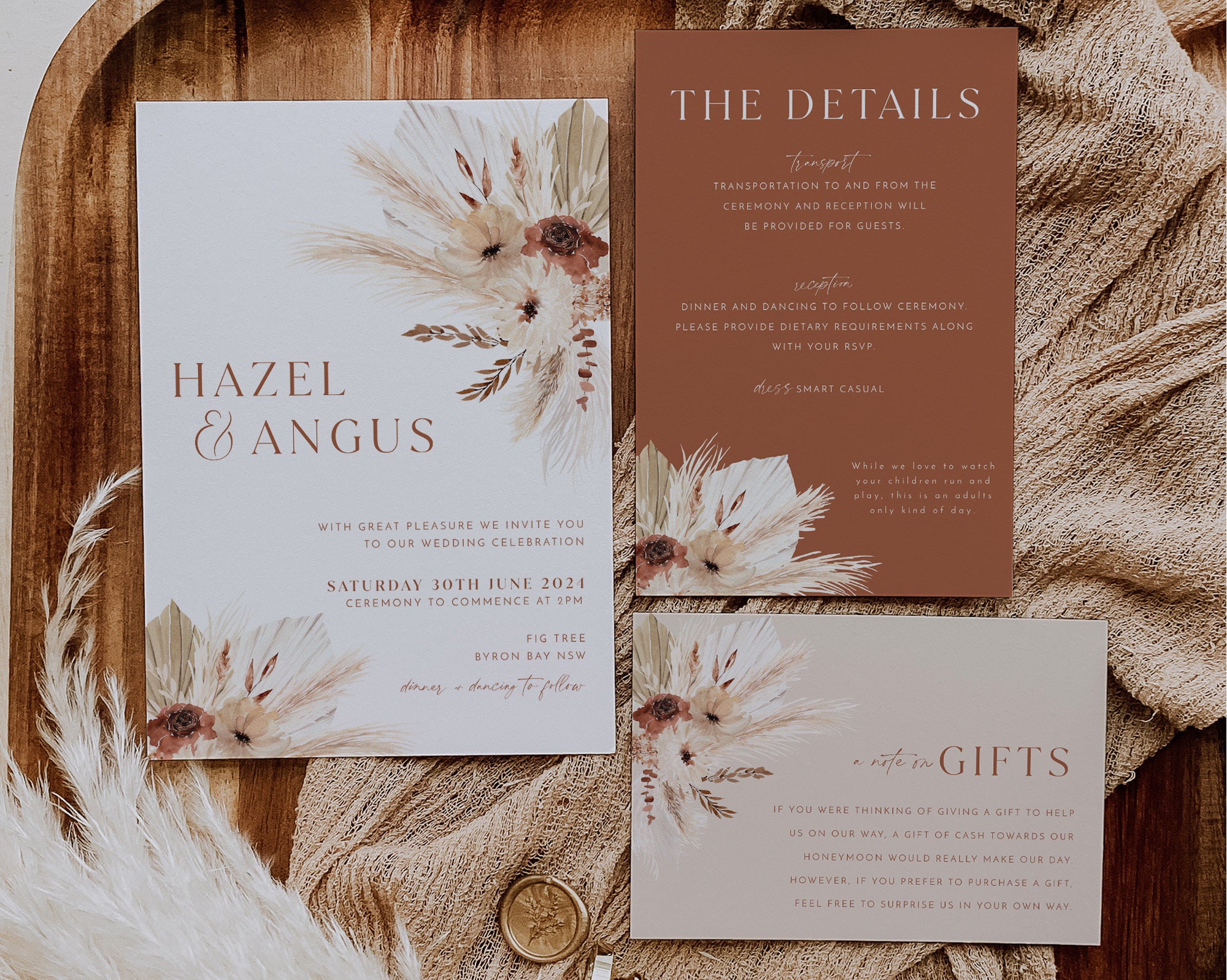 boho-floral-wedding-invitation-template-set-rustic-wedding-invitation-template-download-editable-invitation-set-pampas-terracotta-hazel-etsy