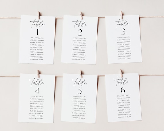 Wedding Seating Chart Card Template Minimalist Wedding Seating