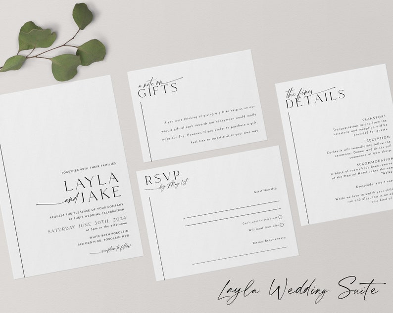 Minimalist Wedding Invitation Template Set, Wedding Invitation Template Download, Editable Modern Wedding Invite, Instant Download, Layla image 3