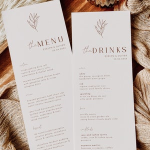 Minimal Leaf Wedding Menu Template, Minimalist Wedding Menu, Modern Wedding Menu, Simple Menu, Templett Wedding Menu, Editable Menu, Evelyn