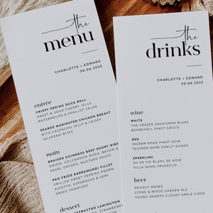 Minimalistische Hochzeitsmenüvorlage, minimalistisches Hochzeitsmenü, modernes Hochzeitsmenü, Let's Eat Menü, Templett Hochzeitsmenü, bearbeitbares Menü, Charlotte
