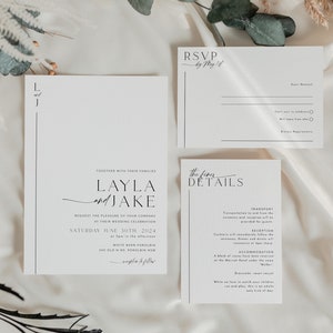 Minimalist Wedding Invitation Template Set, Wedding Invitation Template Download, Editable Modern Wedding Invite, Instant Download, Layla image 2