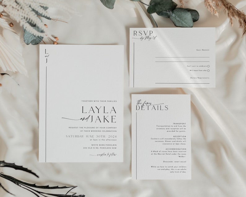 Minimalist Wedding Invitation Template Set, Wedding Invitation Template Download, Editable Modern Wedding Invite, Instant Download, Layla image 2