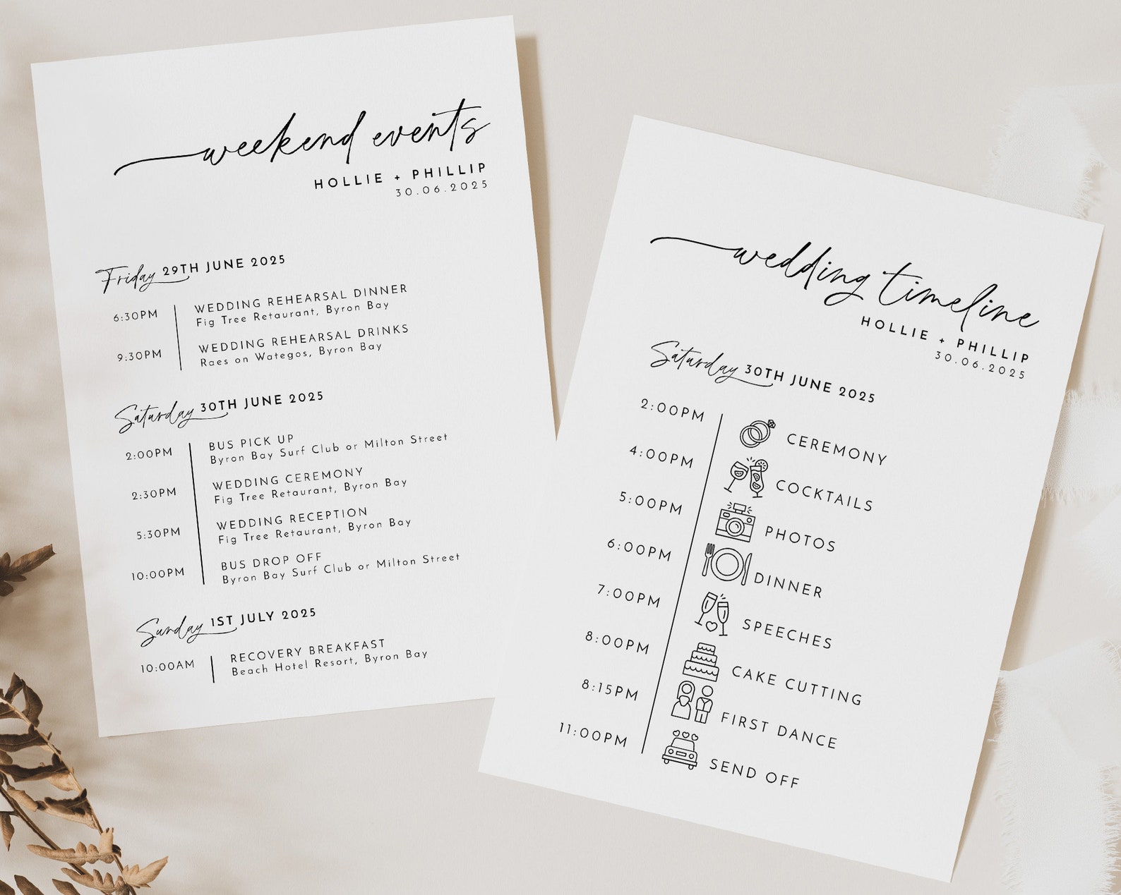Wedding Timeline Template Wedding Itinerary Order of Events Etsy