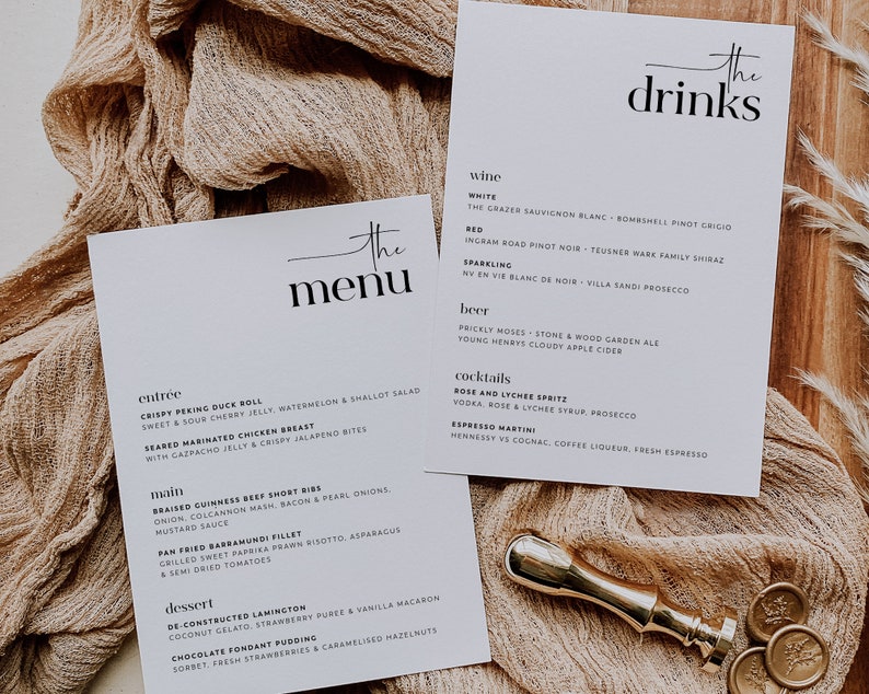 Minimal Wedding Menu Template, Minimalist Wedding Menu, Modern Wedding Menu, Let's Eat Menu, Templett Wedding Menu, Editable Menu, Charlotte image 3