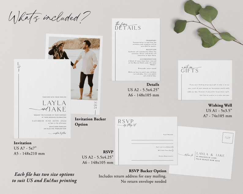 Minimalist Wedding Invitation Template Set, Wedding Invitation Template Download, Editable Modern Wedding Invite, Instant Download, Layla image 5