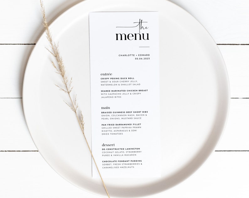 Minimal Wedding Menu Template, Minimalist Wedding Menu, Modern Wedding Menu, Let's Eat Menu, Templett Wedding Menu, Editable Menu, Charlotte image 2