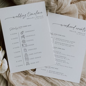 Wedding Timeline Template, Wedding Itinerary, Order of Events, Schedule of Events, Wedding Day Timeline Download, Minimalist Wedding, Hollie