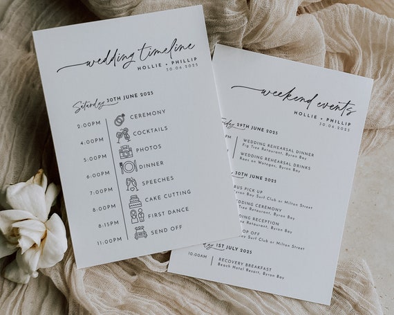 Wedding Timeline Template Wedding Itinerary Order of Events - Etsy