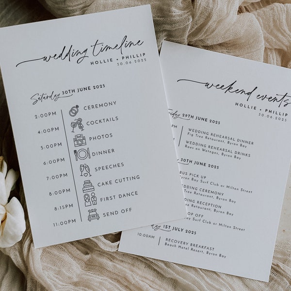 Wedding Timeline Template, Wedding Itinerary, Order of Events, Schedule of Events, Wedding Day Timeline Download, Minimalist Wedding, Hollie