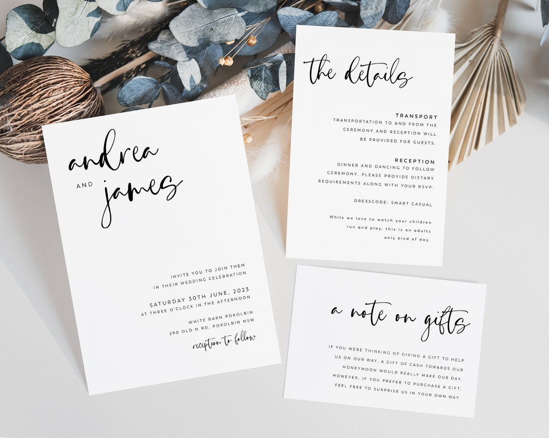 Minimalist Wedding Invitation Template Set Wedding Invitation - Etsy