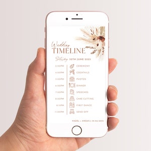 Phone Timeline Template, Wedding Timeline, Order of Events For Texting, Digital Wedding Day Timeline Download, Boho Floral Wedding, Hazel