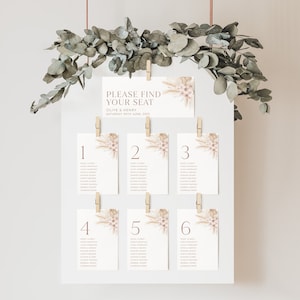 Wedding Seating Chart Card Template, Boho Floral Wedding Seating Cards, Minimal Seating Chart Cards, Table Number Seating Cards, Olive