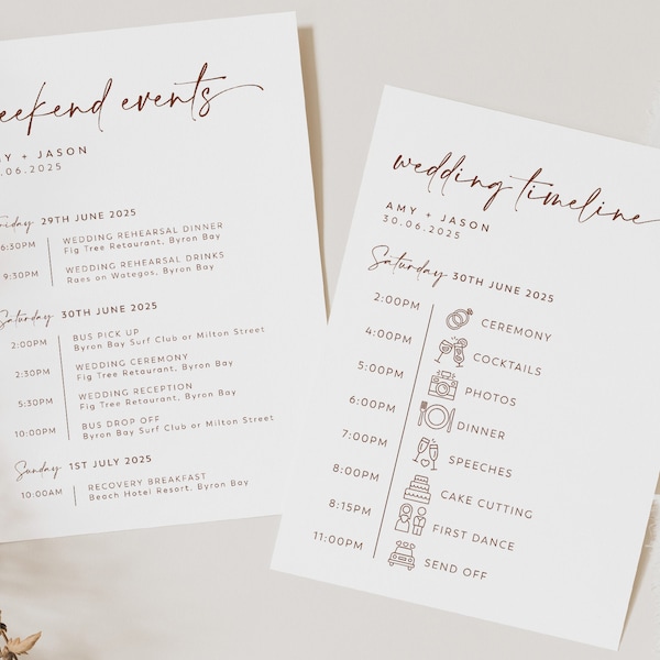 Wedding Timeline Template, Wedding Itinerary, Order of Events Icons, Schedule, Wedding Day Timeline Download, Minimalist Wedding, Amy