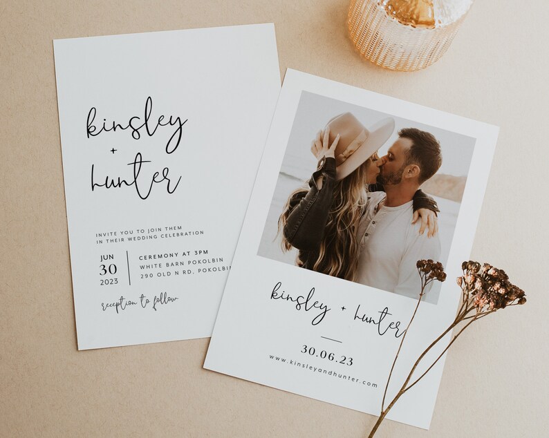 Wedding Invitation Template, Invitation with Photo, Minimalist Wedding Invite, Wedding Invitation Template Download, Rustic Wedding, Kinsley image 3