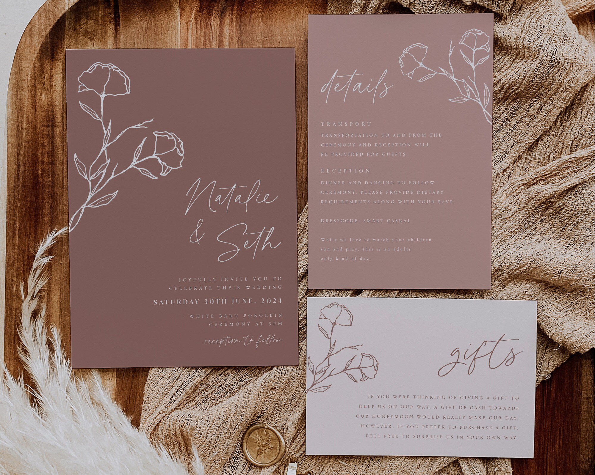 Minimalist Wedding Invitation Template Set Floral Line - Etsy Israel