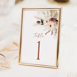 Printable Boho Table Numbers Template, Modern Wedding Table Numbers, Boho Table Numbers, Boho Floral Table Number Template, 5x7, 4x6, Maeve