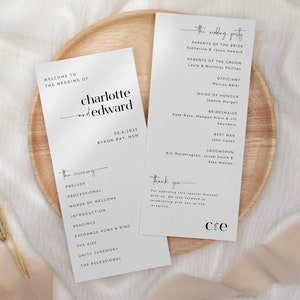 Minimalist Wedding Program Template: Modern Ceremony Order (Editable)