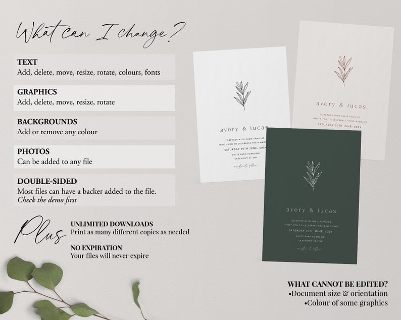 Botanical Minimalist Wedding Invitation Template Set Wedding - Etsy