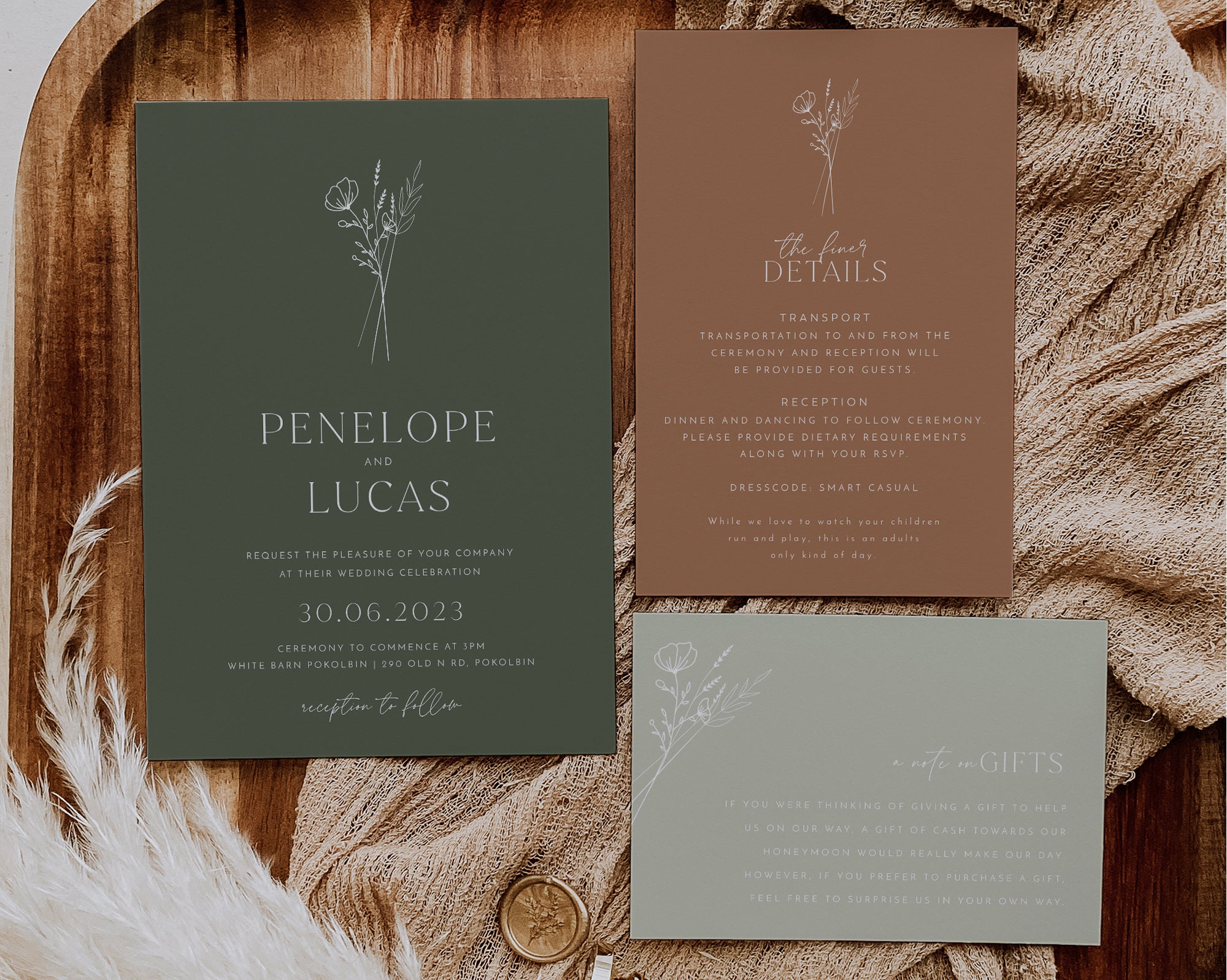 botanical minimalist wedding invitation template set wedding