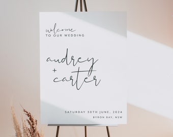 Minimalist Wedding Welcome Sign Template, Modern Calligraphy Sign, Editable Minimal Wedding Sign, Printable Wedding Sign Template, Audrey