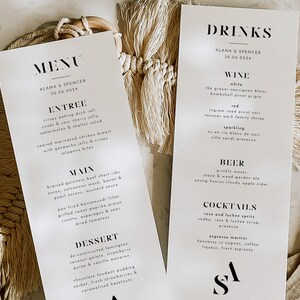 Minimal Wedding Menu Template, Minimalist Wedding Menu, Modern Wedding Menu, Simple Menu, Templett Wedding Menu, Editable Menu, Alana