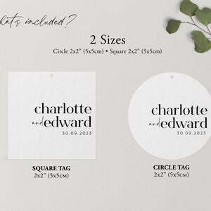 Square Wedding Gift Tags, Minimalist Wedding Favour Tags, Thank You Gift Tags for Wedding, Bonbonniere Tags, Round Favor Tags, Charlotte image 4